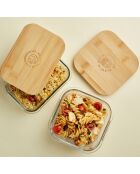 Boîte de conservation carrée avec couvercle en bambou transparente - 32cl