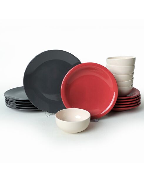 Service de table en céramique noir/rouge/blanc- 18 pièces