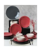 Service de table en céramique noir/rouge/blanc- 18 pièces