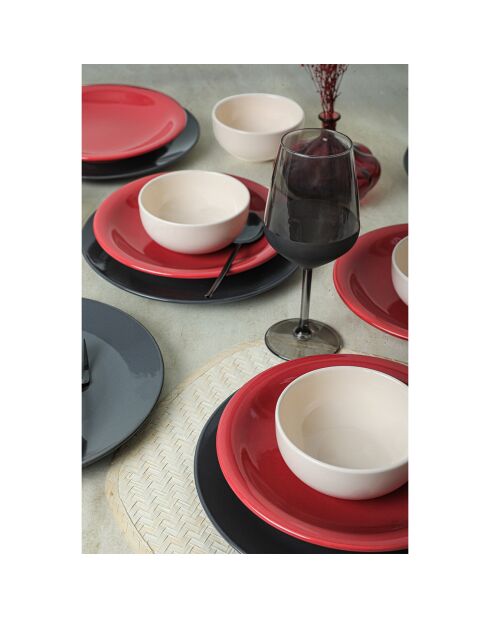 Service de table en céramique noir/rouge/blanc- 18 pièces