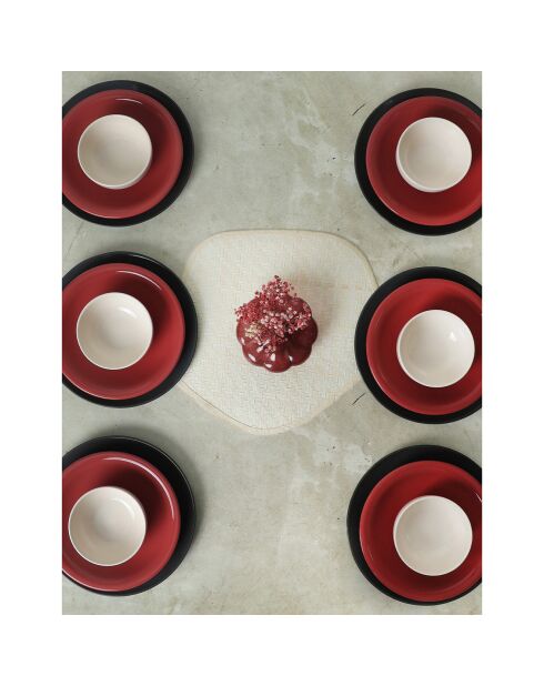 Service de table en céramique noir/rouge/blanc- 18 pièces