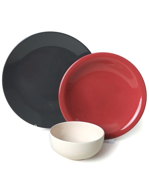 Service de table en céramique noir/rouge/blanc- 18 pièces