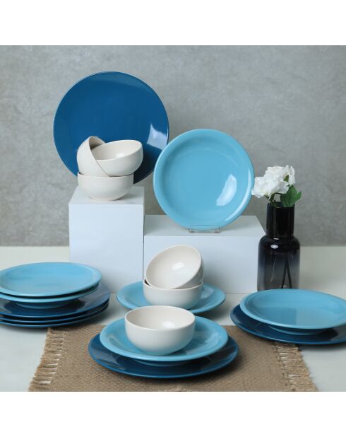 Service de table en céramique  bleu/blanc - 18 pièces