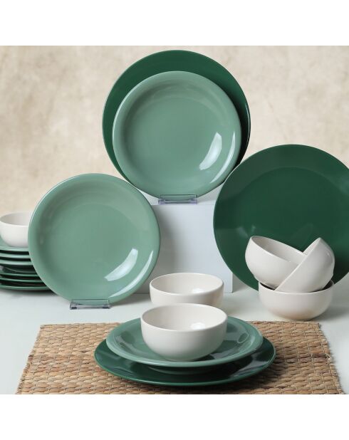 groen/witte keramische dinerset - 18 stuks