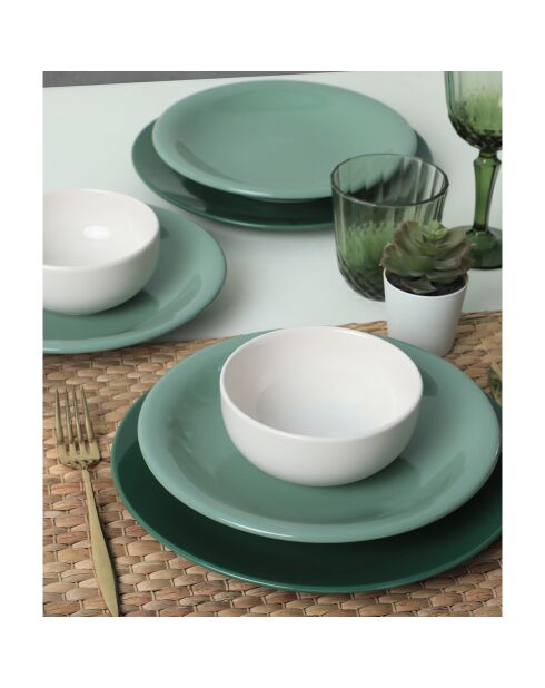 groen/witte keramische dinerset - 18 stuks