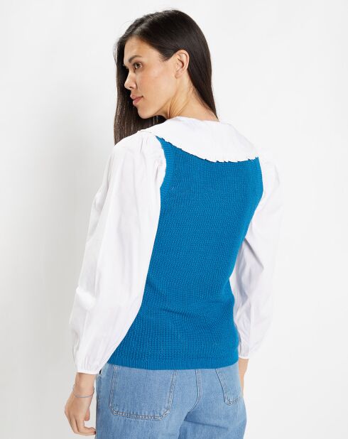 Pull sans manches en Maille mélangée Fido bleu moyen