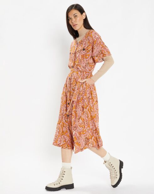 Robe fluide boutonnée Roxane imprimé fantaisie multicolore