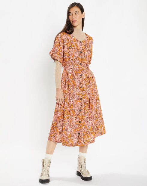 Robe fluide boutonnée Roxane imprimé fantaisie multicolore