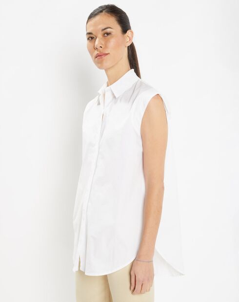 Chemise sans manches en Popeline de Coton Push blanche