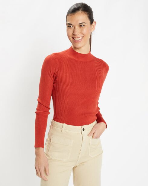 Pull en Maille stretch de fibres Ecovero® Bya rouge foncé