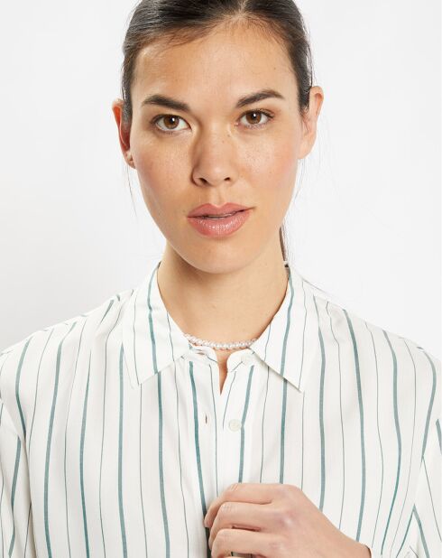 Chemise fluide Gladys à rayures écru/vert