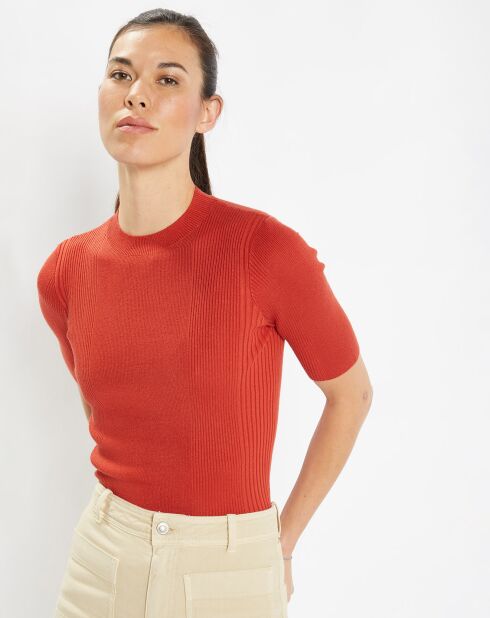 Pull ajusté en Maille fine côtelée Bya rouge foncé