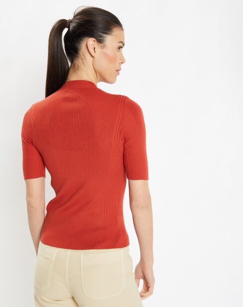 Pull ajusté en Maille fine côtelée Bya rouge foncé