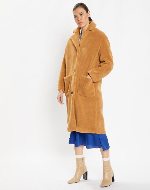 Manteau mi-long Chamois effet Sherpa camel