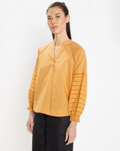 Blouse ample en Coton Ramos broderie jaune foncé