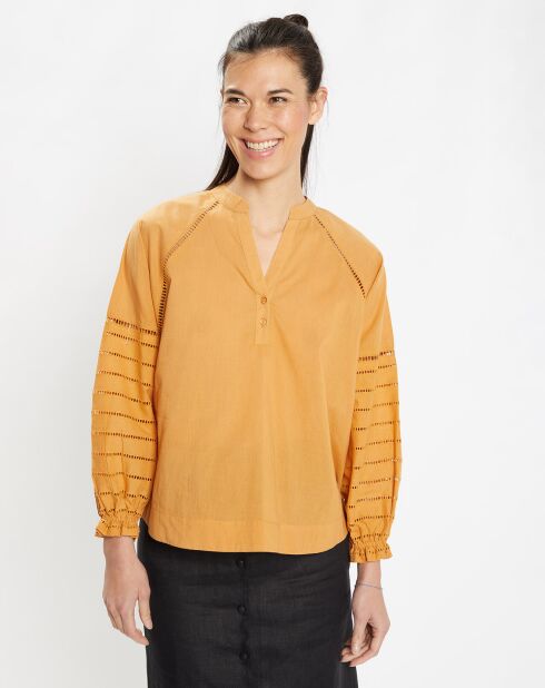 Blouse ample en Coton Ramos broderie jaune foncé