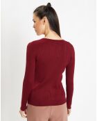 Pull tunisien en Maille côtelée Fya bordeaux