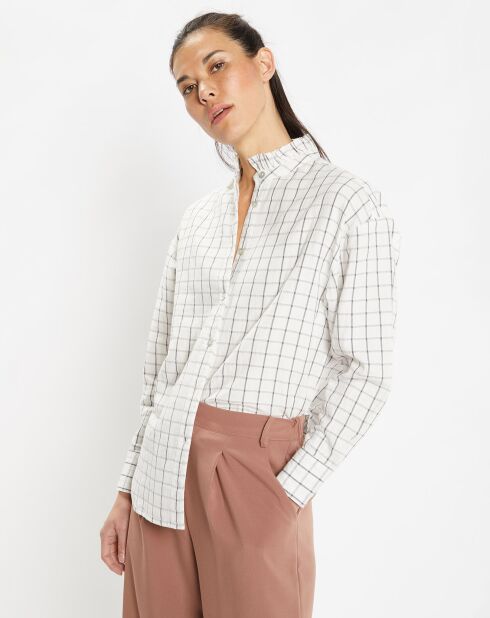 Camisa Calliope de algodón orgánico con cuello oficial y cuadros en color crudo