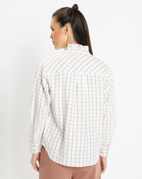 Camisa Calliope de algodón orgánico con cuello oficial y cuadros en color crudo