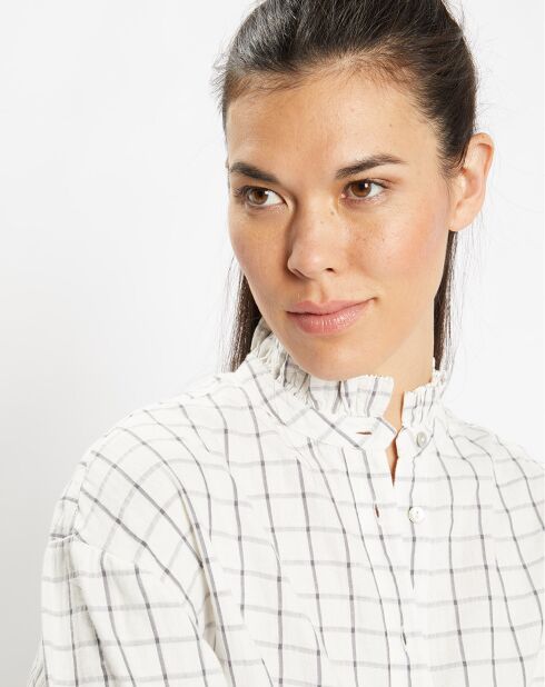 Camisa Calliope de algodón orgánico con cuello oficial y cuadros en color crudo