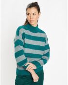 Pull en Maille mélangée et douce Rochelle à rayures bleu/vert