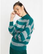 Pull en Maille mélangée et douce Rochelle à rayures bleu/vert