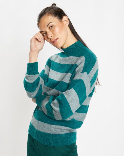 Pull en Maille mélangée et douce Rochelle à rayures bleu/vert