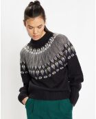 Pull en grosse maille Rayon imprimé jacquard noir