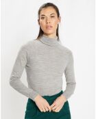 Pull 100% Laine mérinos Bess à col roulé gris chiné