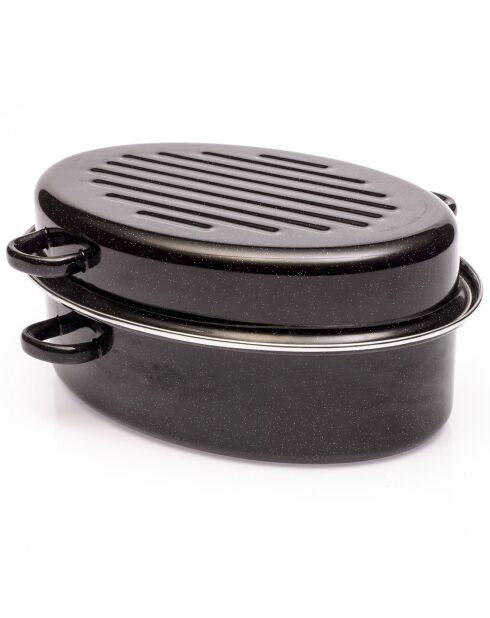 Cocotte ovale / roaster émail avec couvercle induction noire - 6.3L