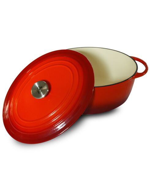 Cocotte ovale fonte + couvercle Tradition induction rouge - 5L