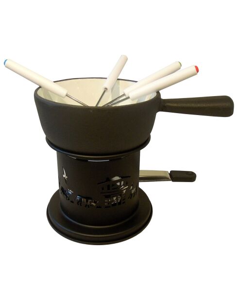 Mini service à fondue savoyarde en fonte noire - 4 personnes  - 22.5x14x6 cm