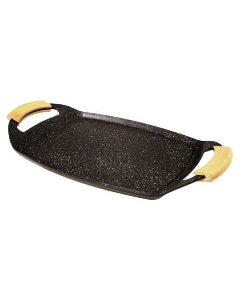 Plancha rectangulaire - anses en bois induction noir/bois - 38x28.5 cm