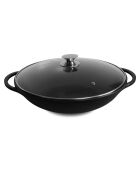 Wok en fonte aluminium avec couvercle induction noir - D.36 cm