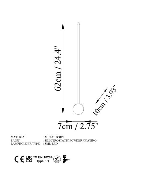 Applique murale Sword dorée - 62x10x7 cm