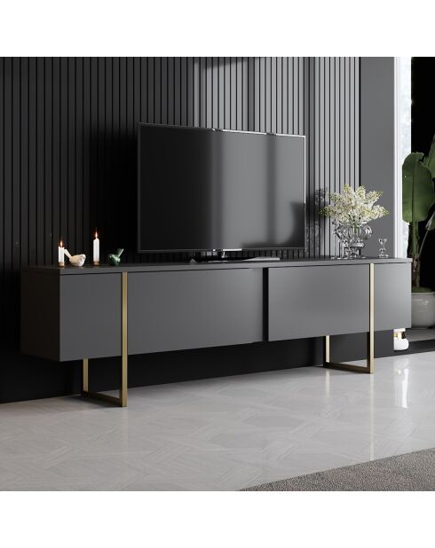 Meuble TV Luxe anthracite/doré - 180x30x50 cm