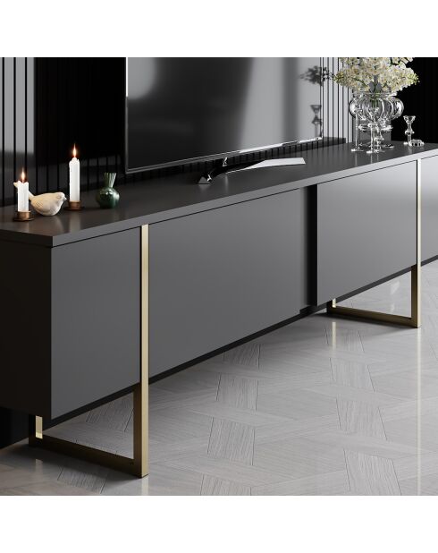 Meuble TV Luxe anthracite/doré - 180x30x50 cm