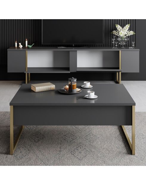 Meuble TV Luxe anthracite/doré - 180x30x50 cm