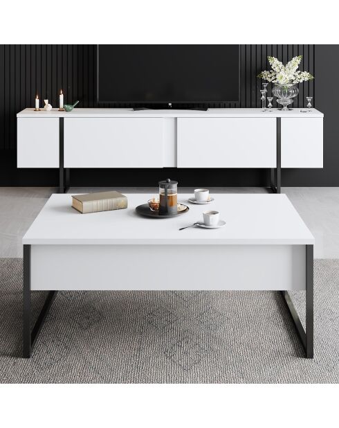 Meuble TV Luxe noir/blanc - 180x30x50 cm