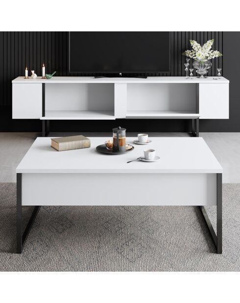 Meuble TV Luxe noir/blanc - 180x30x50 cm