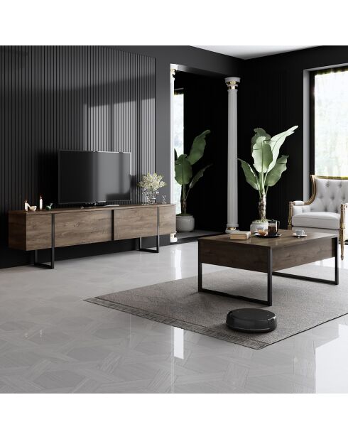 Meuble TV Luxe noyer/noir - 180x30x50 cm