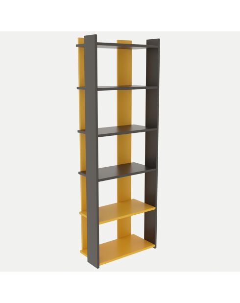 Bibliothèque Sakran anthracite/jaune - 63x180x32 cm