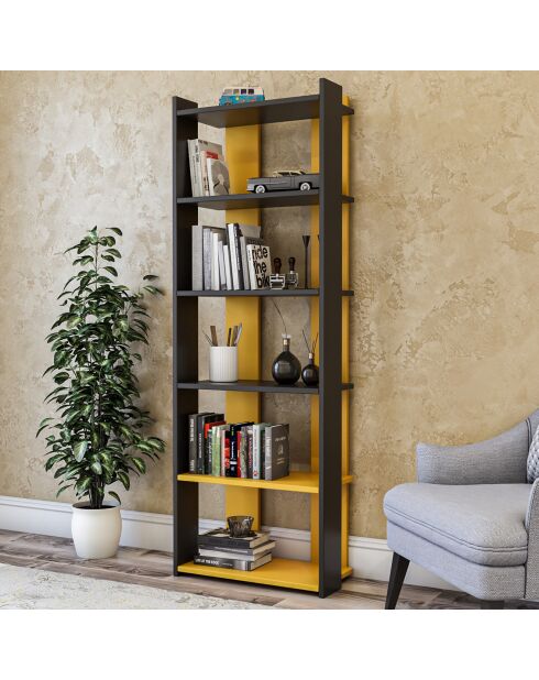 Bibliothèque Sakran anthracite/jaune - 63x180x32 cm