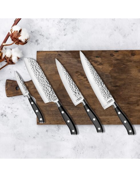 Couteau de chef martelé avec protection de lame Carbon noir - 25x3x3 cm