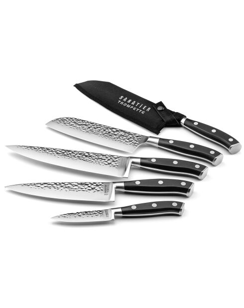 Couteau de chef martelé avec protection de lame Carbon noir - 35x4x5 cm