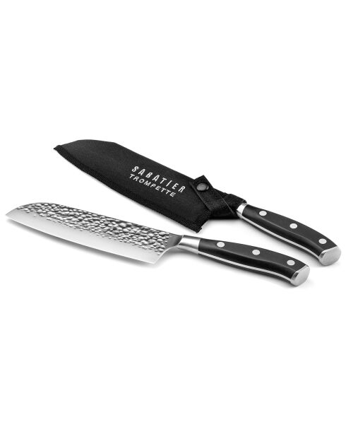 Gehämmertes Santokumesser cm mit Klingenschutz Carbon Black - 30x3x3 cm