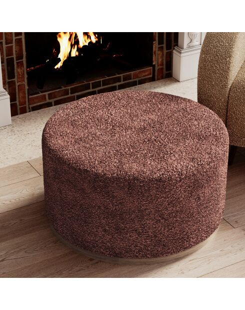 Grand pouf rond ottoman en bouclette Victor rose - 80x80x41 cm