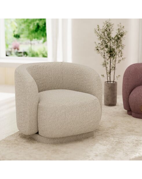 Fauteuil bouclette Victoria bouclé crème - 93x87x78 cm