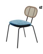 2 Chaises en rotin et velours Gabrielle bleues - 59x48.5x78 cm