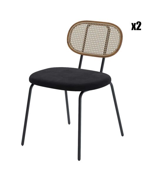 2 Chaises en rotin et velours Gabrielle noires - 59x48.5x78 cm